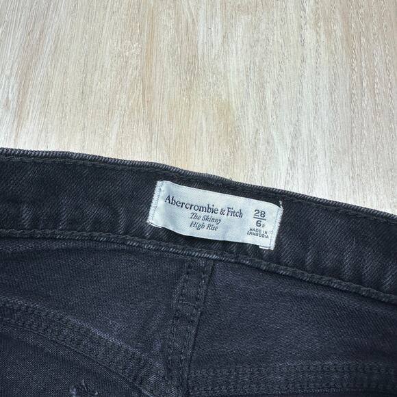 Abercrombie & Fitch The Skinny High Rise Edgy Distressed Ripped Black Jeans 28 - Picture 9 of 15